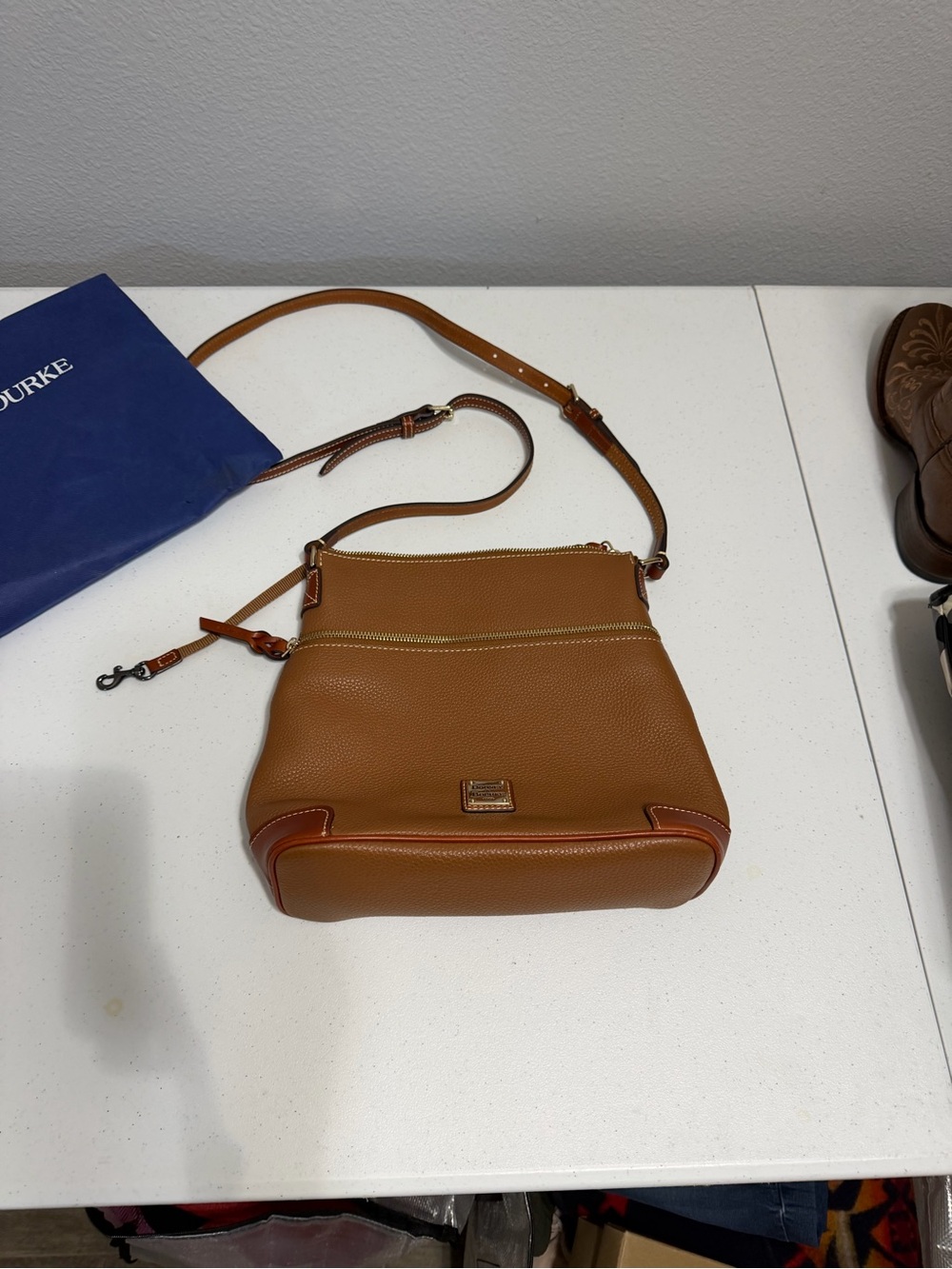 Dooney & Bourke Brown Pebble Leather Messenger Bag with Tan Accents - Picture 7 of 7